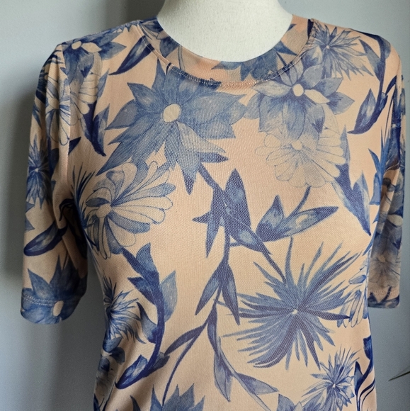 Anthropologie, New, Porridge Mesh Blue Floral Half Sleeve Top, Size Medium - Picture 4 of 12